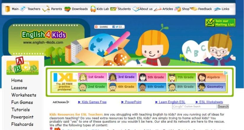 Các trò chơi trên website English4kids kết hợp với đa dạng các bài tập nghe - nói bổ ích